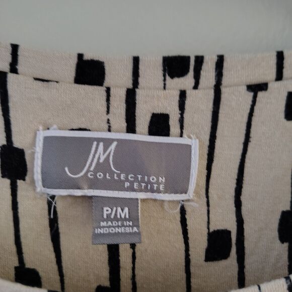 JM Collection Women Gorgeous Tan Black Design Top Blouse size P/M Long Sleeve - Picture 2 of 7